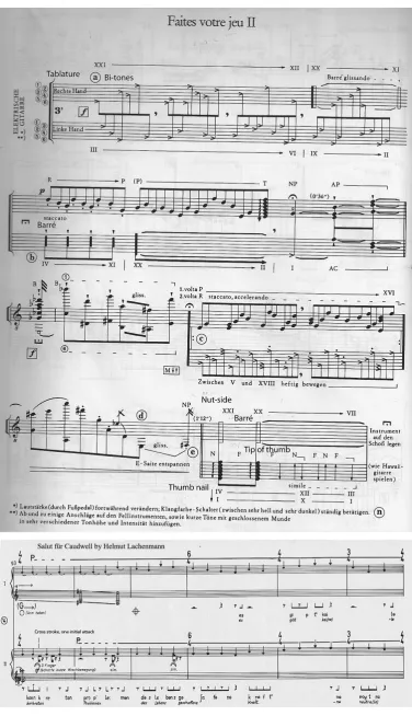 Figure 58: Example of graphic representation from Faites votre jeu II by Kagel and Salut für Caudwell by Lachenmann