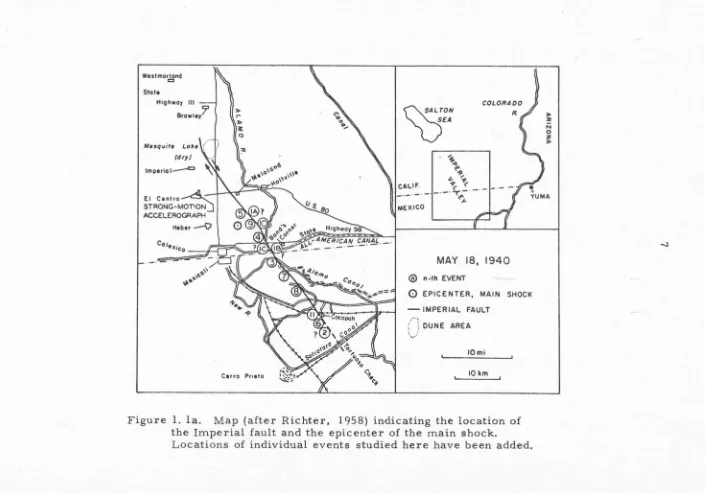 Figure 1. la. Map (after Richter, 1958) indicating the location of the Imperial fault and the epicenter of the main shock