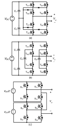 Fig. 1. Topologies of multi-level inverters. (a) neutral point clamped (NPC) type. (b) Flying capacitor (FC) type