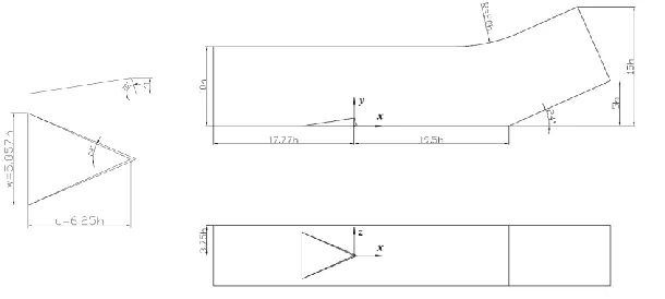 Fig. 3. The dimensions of the micro-ramp and the computational domain 