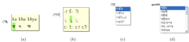 Figure 2: (a) In character mode a pop-up presents the set of possible characters to choosefrom