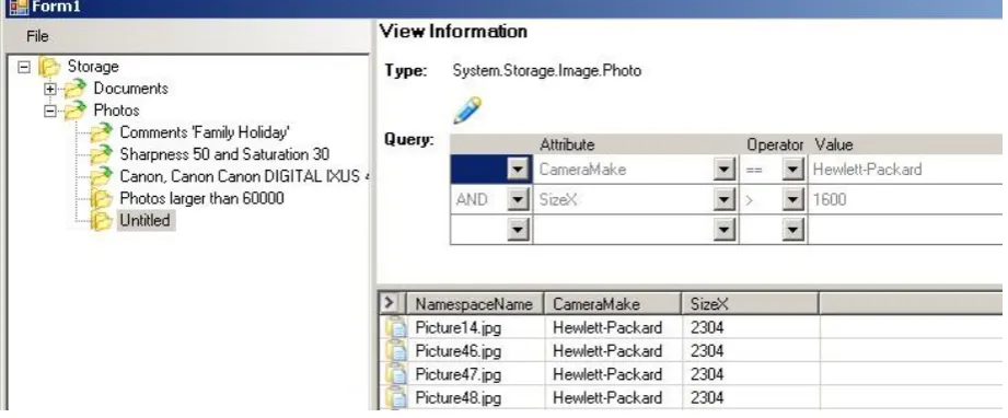 Figure 4: Creating a new Virtual Folder: query-by-example–like view deﬁnition interface.