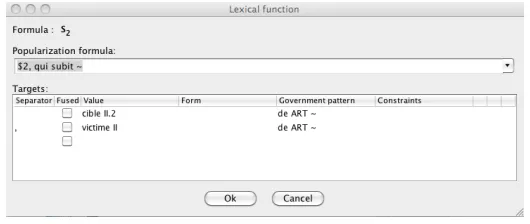 Figure 7: Part of the Dicet interface for pulling lexical function links in the FLN