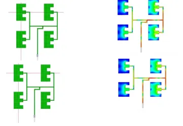 Fig.1 (c) Meshed Patch  of E-shape Antenna Array                    Fig.1 (d) Current Density of E-shape Array 