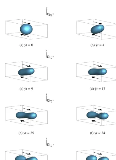 Fig. 9. Transient droplet shape for Ca = 0.35, � = 5 and 2R/H = 0.8.