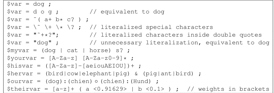 Table 1: Kleene Regular-Expression Assignment Examples.