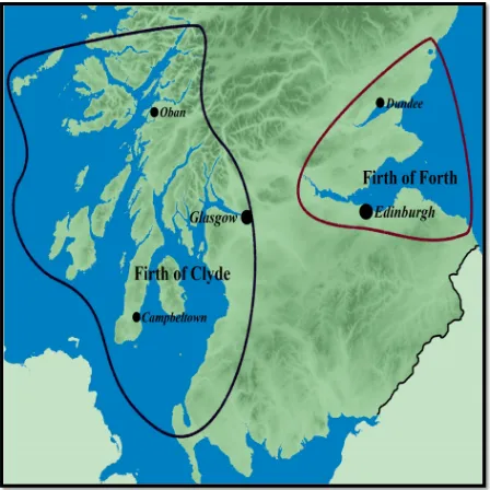 Figure 3. Map of the coastal fisheries of central Scotland (map source: NASA 