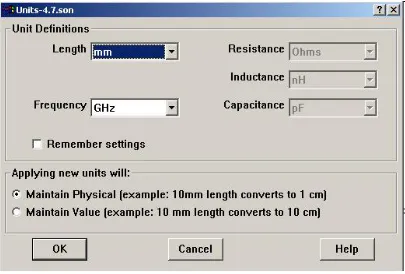 Figure 5.2:   Dialogue Box for choosing units for any geometry. 