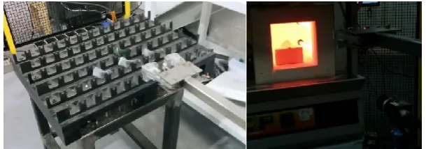 Figure 3. Left- Room temperature test. Right- Hot (1100ºC) test. 