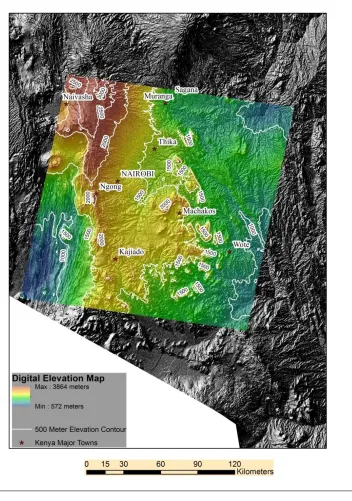 Figure 5. Digital Elevation of Study Area with 500 Meter Elevation  