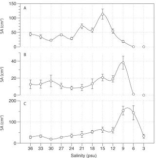 Figure 6. Foliar surface area (SA, cm2uninervis) calculated from shoot density, leaves per shoot and leaf length and width of H