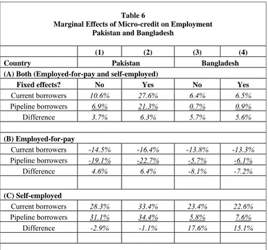 Table 6  Marginal Effects of Micro-credit on Employment 