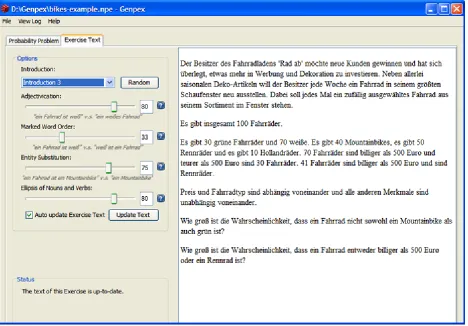 Figure 5: Screenshot of the GUI of Genpex, showing a variation of the narrative exercise in Figure 1