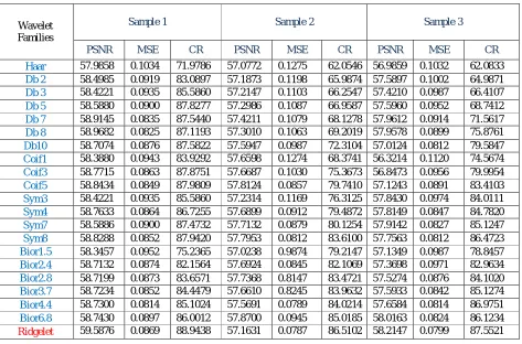 Table 1: Parameter Comparison Using Wavelet Families and Ridgelet Transform   