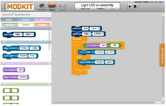 Fig. 3. Modkit Alpha Editor IDE - Blocks view (visual programming environment) 