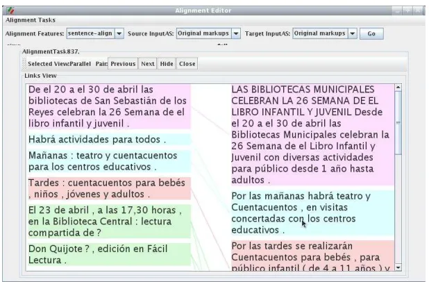 Figure 2: The Alignment Editor with Text and Adaptation