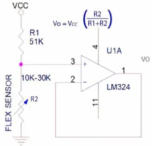 Fig. 3.2.1 Flex Sensor Signal Conditioning Circuit [I] 
