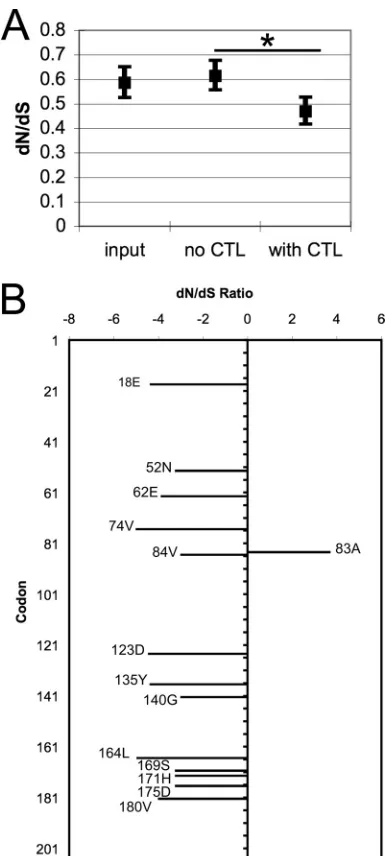 TABLE 1 Nef residues under selection by Gag-speciﬁc CTLs