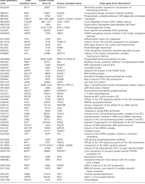 Table 1 Human cDNAs that complement essential yeast deletion mutants
