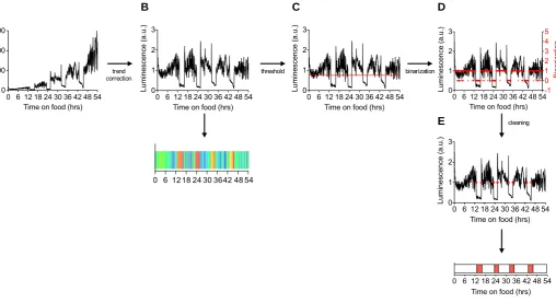 Figure S2. Determination of onset/offset of the molts. The raw data (A) was trend- corrected (B) and used to generate heat maps