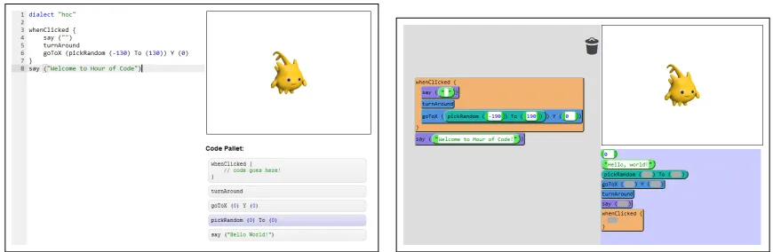 Figure 2.2 A comparison of the textual (left) and block (right) interfaces used in [PB15a]