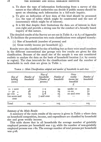 TABLE I : Main Classifications adopted andnumbero3i households in.each class