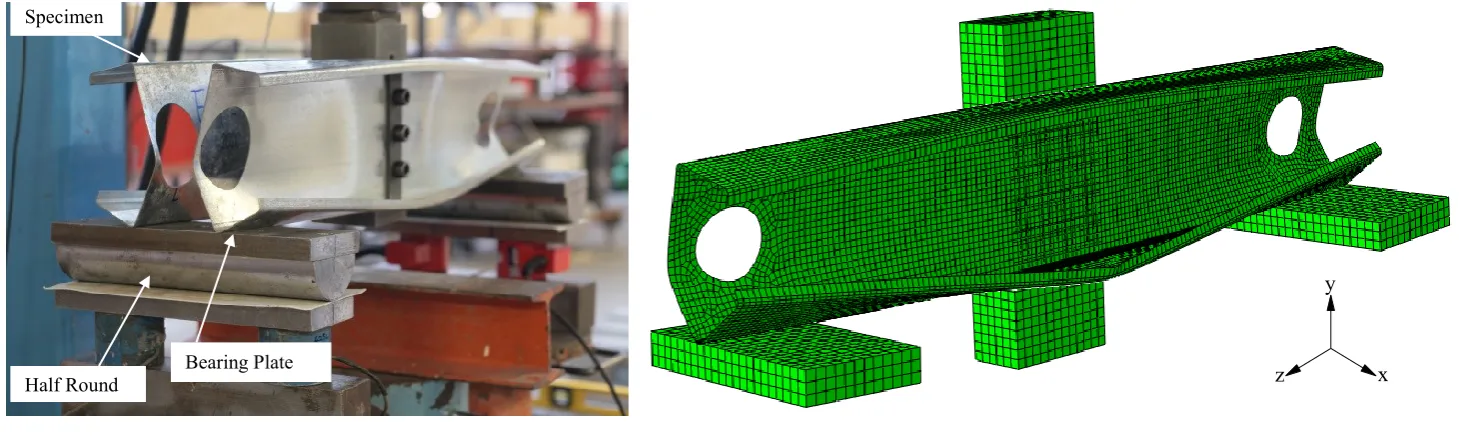 Fig.4  Comparison of experiment and finite element analysis for centred hole where flanges unfastened to bearing plates 