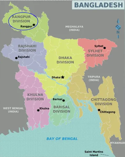 Figure 1.1: Map showing Rangpur division of Bangladesh, 