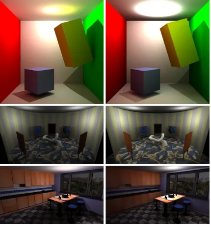 Figure 4.1: Reference images generated with Maya’s MentalRay (left) and with high resolutionsampling of our algorithm (right)