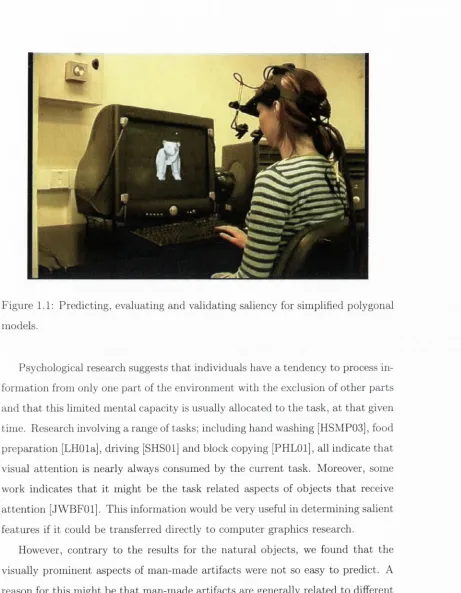Figure 1.1: Predicting, evaluating and validating saliency for simplified polygonal 