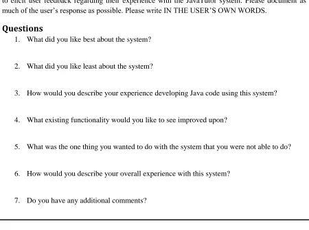 Table 5. Participant post-tutorial session questionnaire 