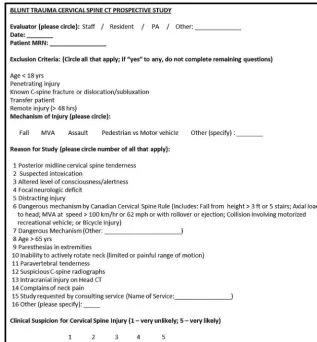 FIG 1. Survey completed by clinicians for each enrolled patient.