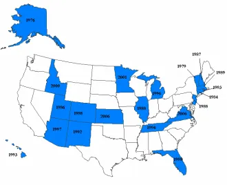 Figure 1:  Adoption of JPE Programs Source: U.S. Bureau of Justice (2004); National Center for State Courts (2007) 
