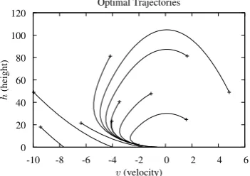 Figure 7.1State space view of a sample of optimal trajectories in the Vertical Lander