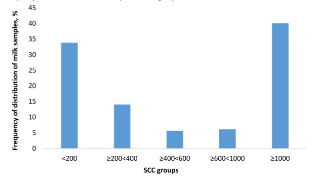 Figure 1 Frequency of distribution of milk samples in SCC groups. 