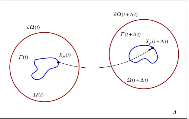 Figure 1. We consider the simulation of a motile cell through a fixed laboratory frame of referenceregion close to the cell is denoted bymembrane L