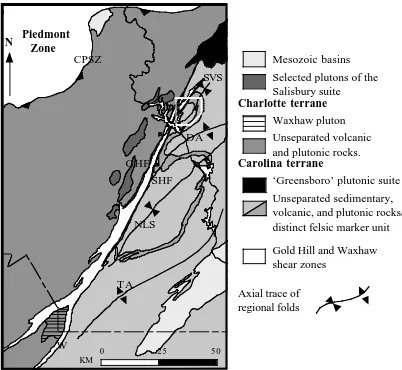 Figure 2: Generalized geologic map of south-central North Carolina and