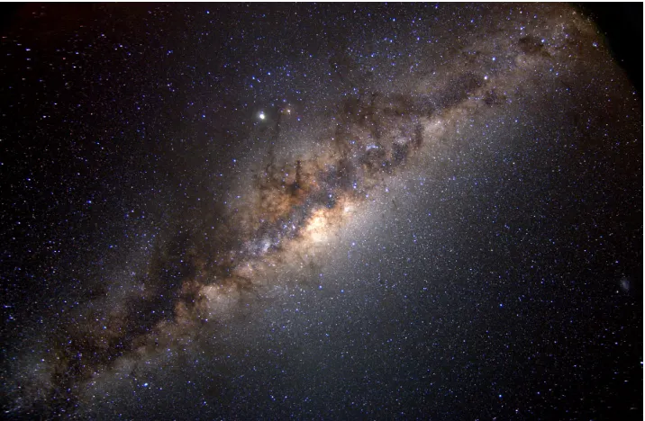 Figure 1.2:Milky Way Galaxy (Brunier, 2008). The dark patches running through themiddle of the galaxy were once thought to be areas devoid of any material, allowing oneto see beyond the galaxy.