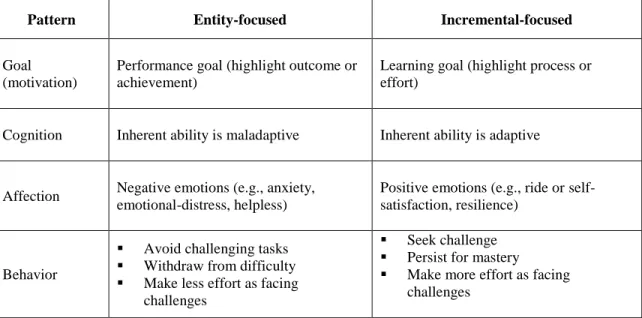 Table 2. Characteristics of incremental and entity theorists 