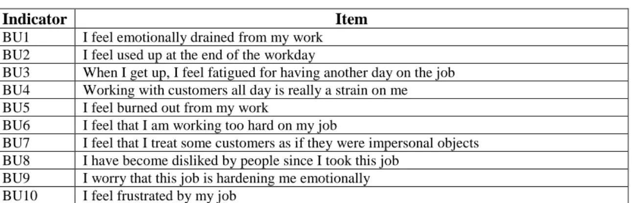 Table 5. Burnout items 