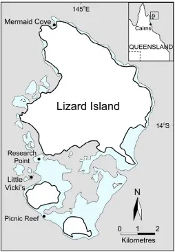 Figure 4.1 Colour morph survey locations in the Lizard Island Group, northern Great Barrier Reef
