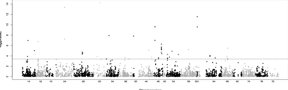 Figure 5 Manhattan plot of theMarkers under signisome 2D ( –log10(P-value) of selection tests