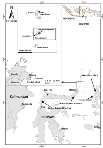 Fig. 2 Map of Sitaro District,North Sulawesi Province,Indonesia, showing locationsmentioned in the text
