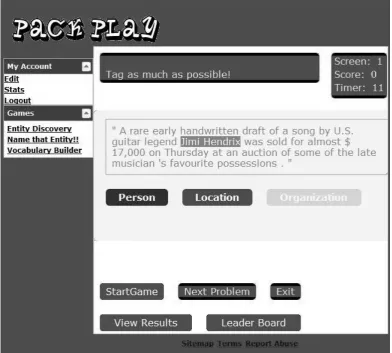 Figure 2: Screenshot of a player annotating the Person entity Jimi Hendrix