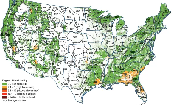 Figure 3.6—Hot spots of fire occurrence across the conterminous United States for 2010