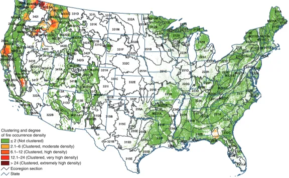 Figure 3.8— Hot spots of fire occurrence across the conterminous United States for 2015