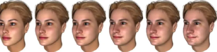 Figure 1. Example of FaceGen morphing: female to male. Morphing is also used to provide speech gestures/visemes, emotion gestures/expressions, as well as explicit gestures like winks