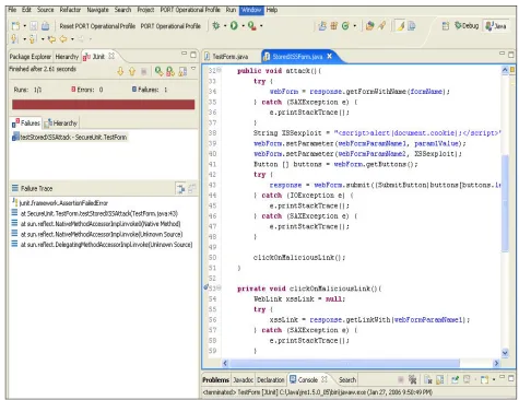 Figure 7: SecureUnit returns a failed test after testing for a stored XSS vulnerability