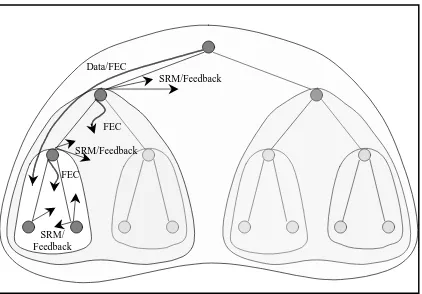 Figure 6: The extent of the multicasted information travels in nested scopesjZCRs.ZCRsjsnesting scopes expect to receive from their own ancestor ZCRs