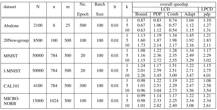Table 1. Overall Speedups for Binary RBM with CD and PCD algorithm